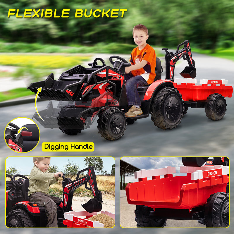 Kids 24V Electric Ride-On Excavator and Bulldozer Vehicle with Trailer Tractor Magic Cars 4