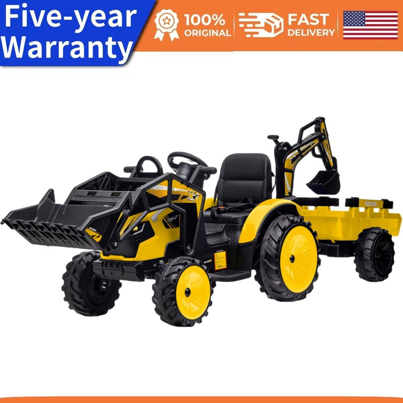 Kids 24V Electric Ride-On Excavator and Bulldozer Vehicle with Trailer Tractor Magic Cars 6
