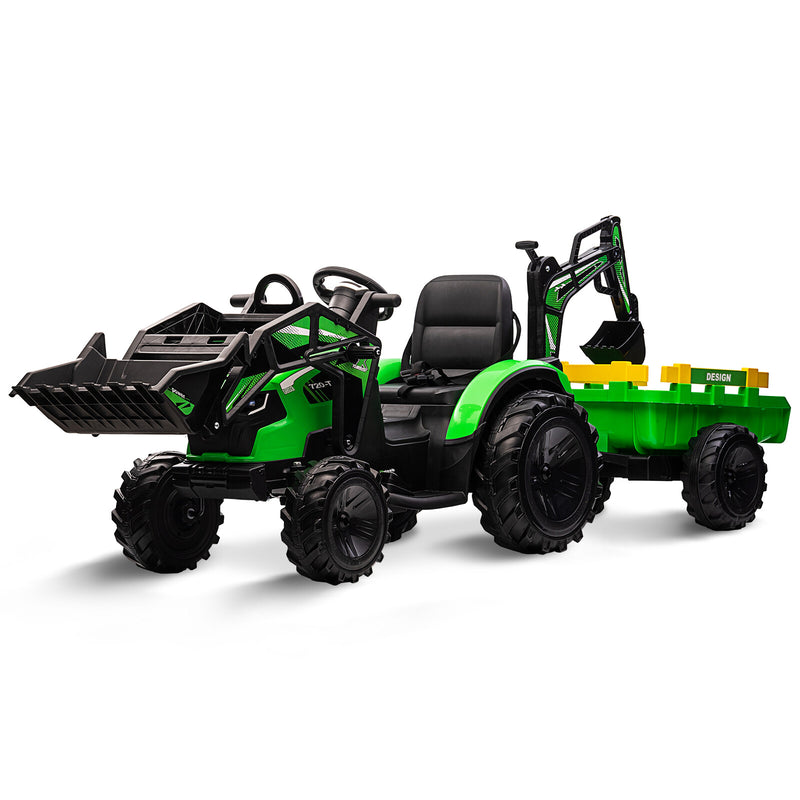 Kids 24V Electric Ride-On Excavator and Bulldozer Vehicle with Trailer Tractor Magic Cars 7