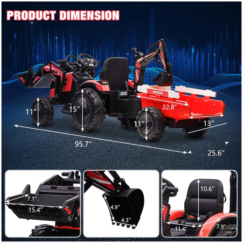 Kids 24V Electric Ride-On Excavator, Bulldozer, and Tractor Vehicle with Trailer Magic Cars 3