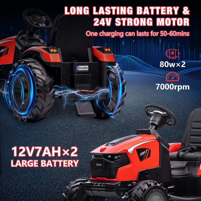 Kids 24V Electric Ride-On Excavator, Bulldozer, and Tractor Vehicle with Trailer Magic Cars 6