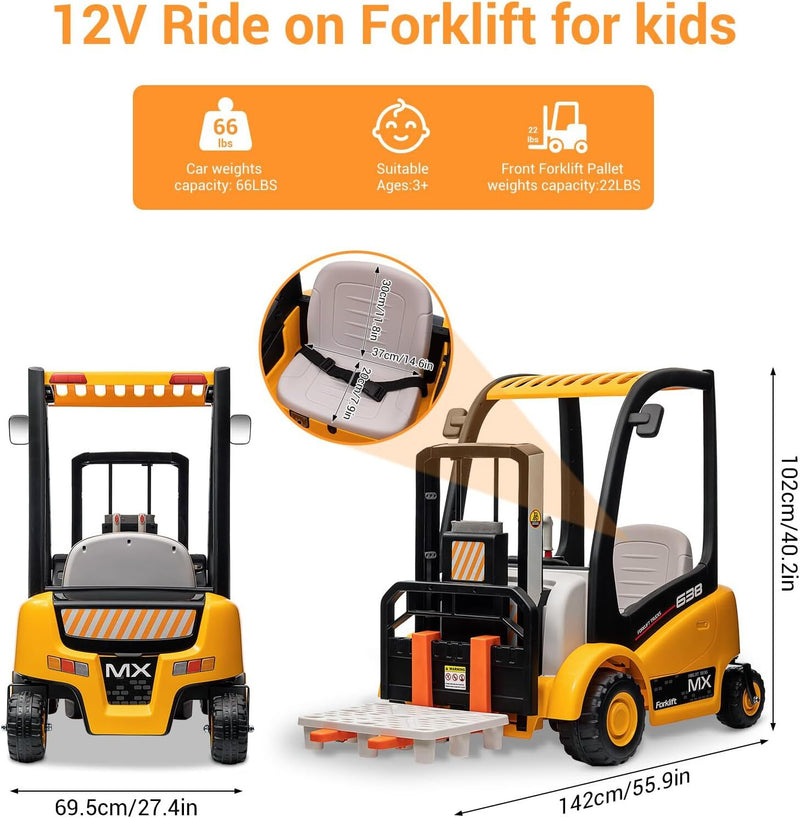 12V Battery-Powered Kids Electric Ride-On Forklift with Remote Control Magic Cars 1