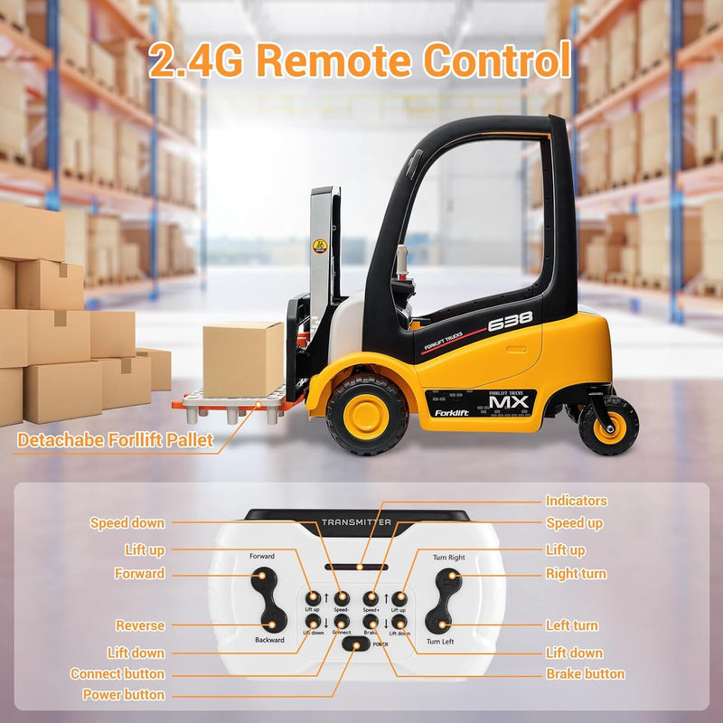 12V Battery-Powered Kids Electric Ride-On Forklift with Remote Control Magic Cars 5