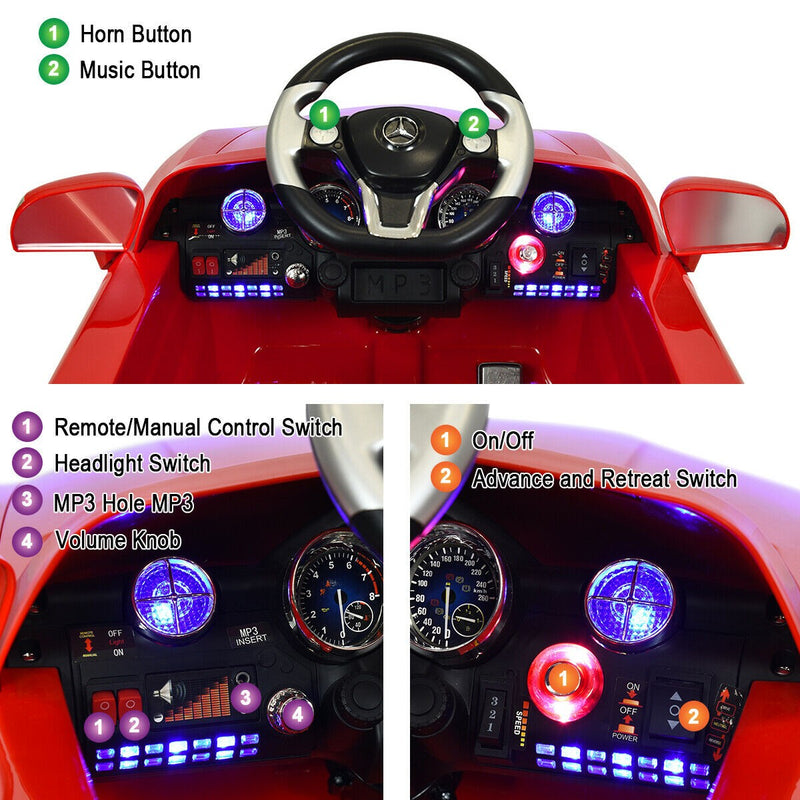 Kids Ride-On Mercedes SLS Car with Remote Control and MP3 Player Red Magic Cars 7
