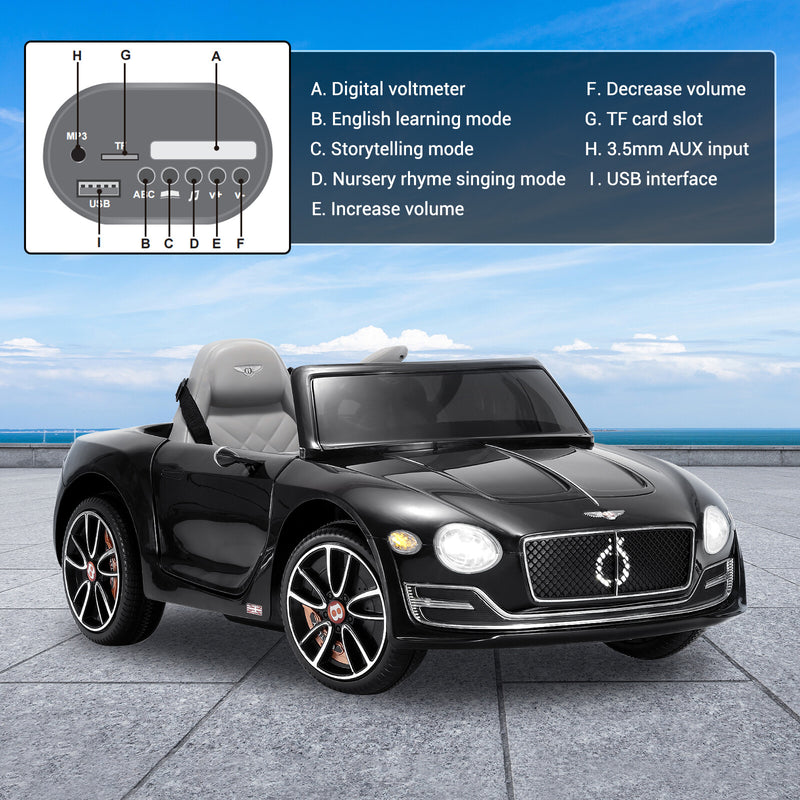 12V Electric Kids Ride-On Car with Remote Control Bentley Style Black Magic Cars 1