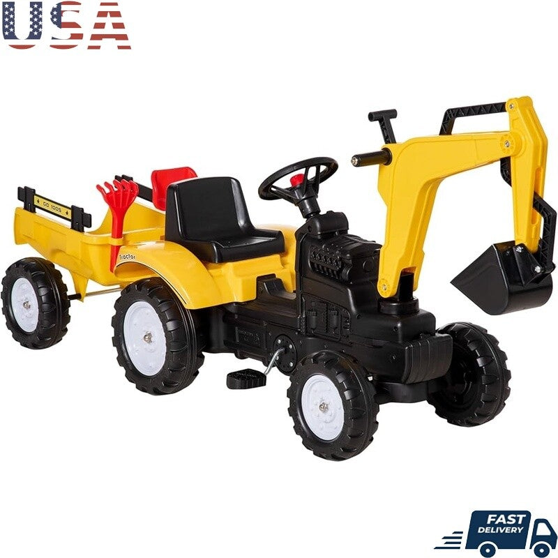Kids Ride-On Excavator Truck Toy with Pedal, Horn, and Detachable Trailer Magic Cars 0