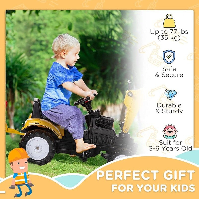 Kids Ride-On Excavator Truck Toy with Pedal, Horn, and Detachable Trailer Magic Cars 2