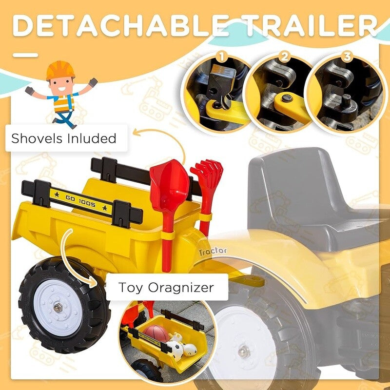 Kids Ride-On Excavator Truck Toy with Pedal, Horn, and Detachable Trailer Magic Cars 4
