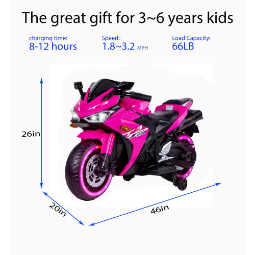 12V Pink Kids Electric Ride-On Dirt Bike with Training Wheels Magic Cars 1