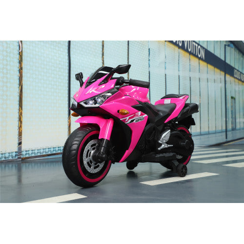 12V Pink Kids Electric Ride-On Dirt Bike with Training Wheels Magic Cars 6