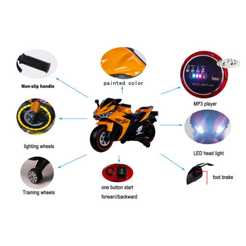 12V Orange Electric Ride-On Dirt Bike with Training Wheels for Kids Magic Cars 10