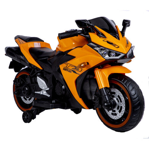 12V Orange Electric Ride-On Dirt Bike with Training Wheels for Kids Magic Cars 1