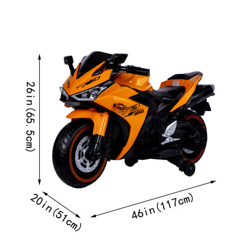 12V Orange Electric Ride-On Dirt Bike with Training Wheels for Kids Magic Cars 2