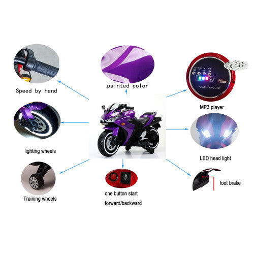 12V Electric Kids Ride-On Dirt Bike with Training Wheels Purple Magic Cars 3