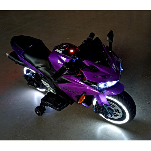 12V Electric Kids Ride-On Dirt Bike with Training Wheels Purple Magic Cars 5