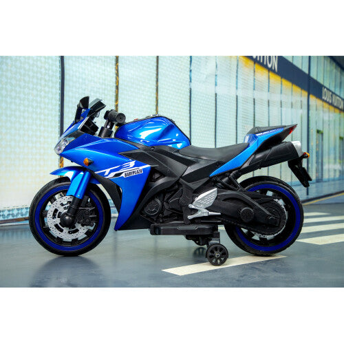 12V Blue Electric Ride-On Dirt Bike for Kids with Training Wheels Magic Cars 6