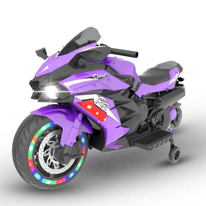 12V Purple Kids Electric Ride-On Dirt Bike with Training Wheels and Music Magic Cars 0