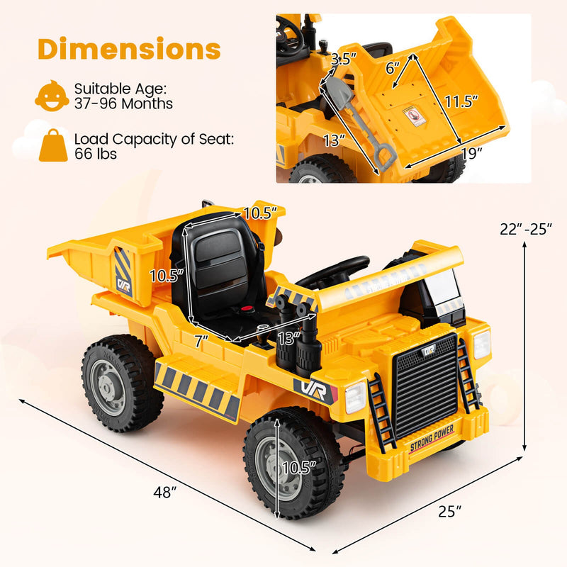 Kids Ride-On Dump Truck with Wireless Connection, Music, LED Lights, and Soft Start Magic Cars 1