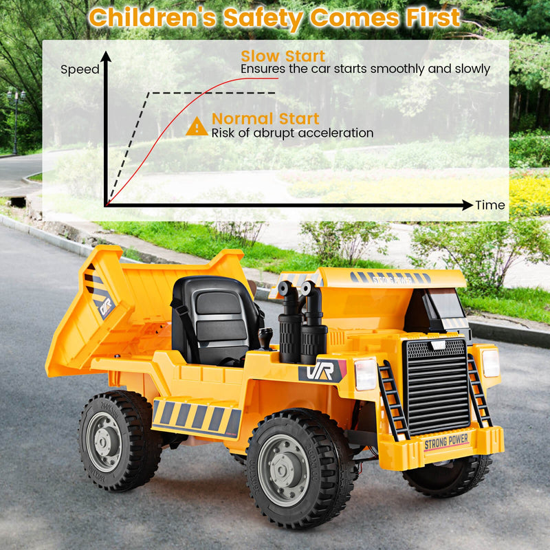 Kids Ride-On Dump Truck with Wireless Connection, Music, LED Lights, and Soft Start Magic Cars 3