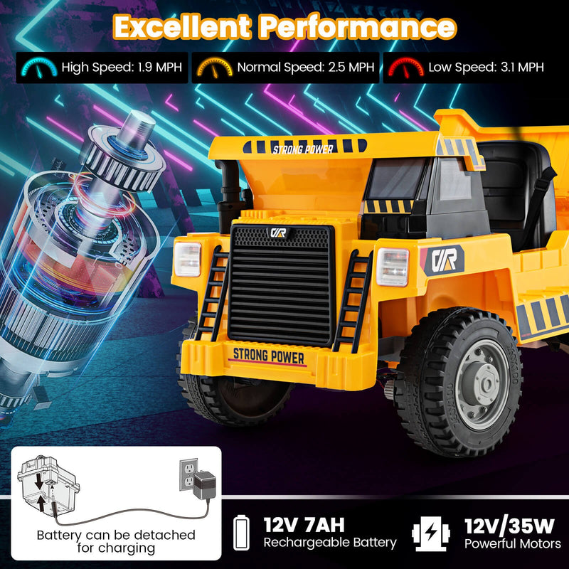 Kids Ride-On Dump Truck with Wireless Connection, Music, LED Lights, and Soft Start Magic Cars 4
