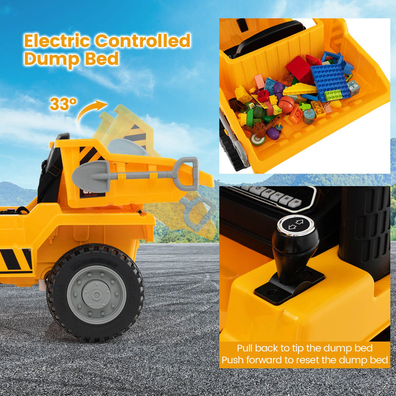 Kids Ride-On Dump Truck with Wireless Connection, Music, LED Lights, and Soft Start Magic Cars 5