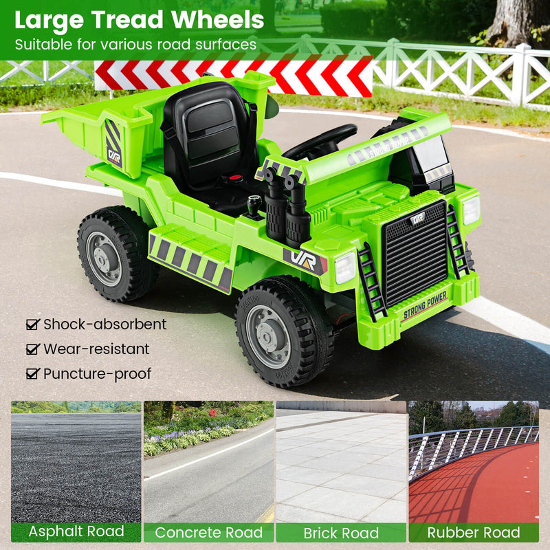 Kids Ride-On Dump Truck with Wireless Connection, Music, LED Lights, and Soft Start Magic Cars 4