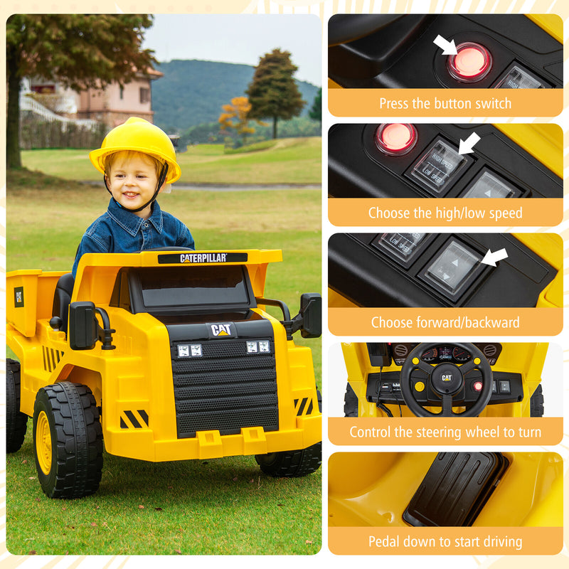 Kids Ride-On Dump Truck with Working Megaphone Sand Shovel and 2.4G Remote Control Magic Cars 3