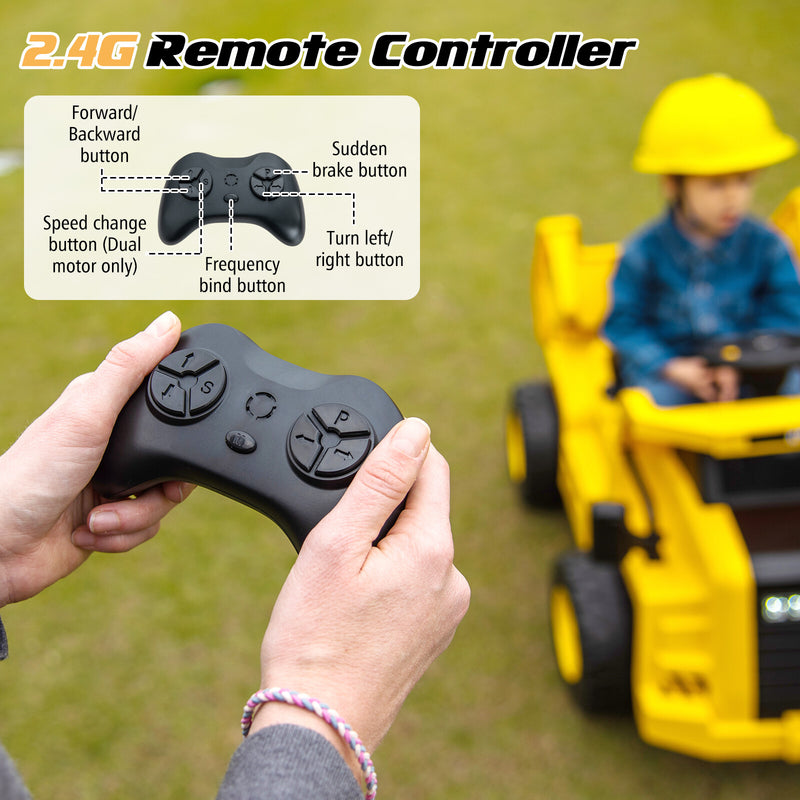 Kids Ride-On Dump Truck with Working Megaphone Sand Shovel and 2.4G Remote Control Magic Cars 4