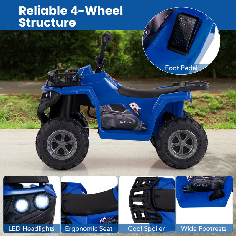 Kids Electric 6V Ride-On ATV 4-Wheeler Quad Car with One-Button Start and Tread Tires Magic Cars 6