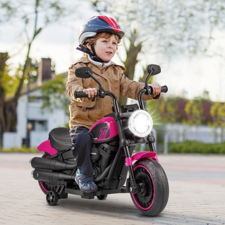Kids Electric Ride-On Motorcycle with LED Headlight and Training Wheels Magic Cars 2