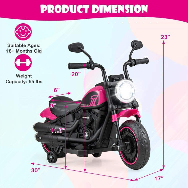 Kids Electric Ride-On Motorcycle with LED Headlight and Training Wheels Magic Cars 3
