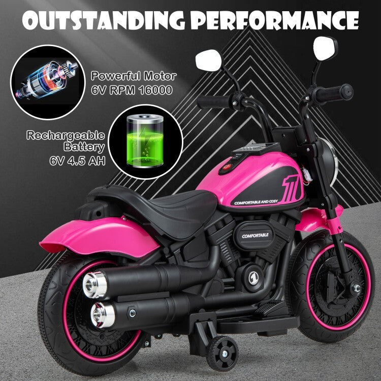 Kids Electric Ride-On Motorcycle with LED Headlight and Training Wheels Magic Cars 4