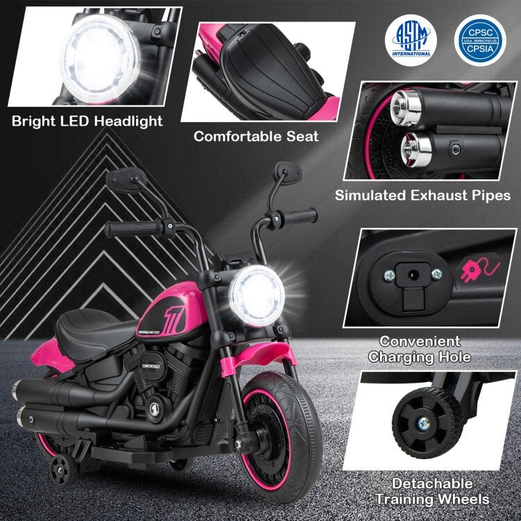 Kids Electric Ride-On Motorcycle with LED Headlight and Training Wheels Magic Cars 5