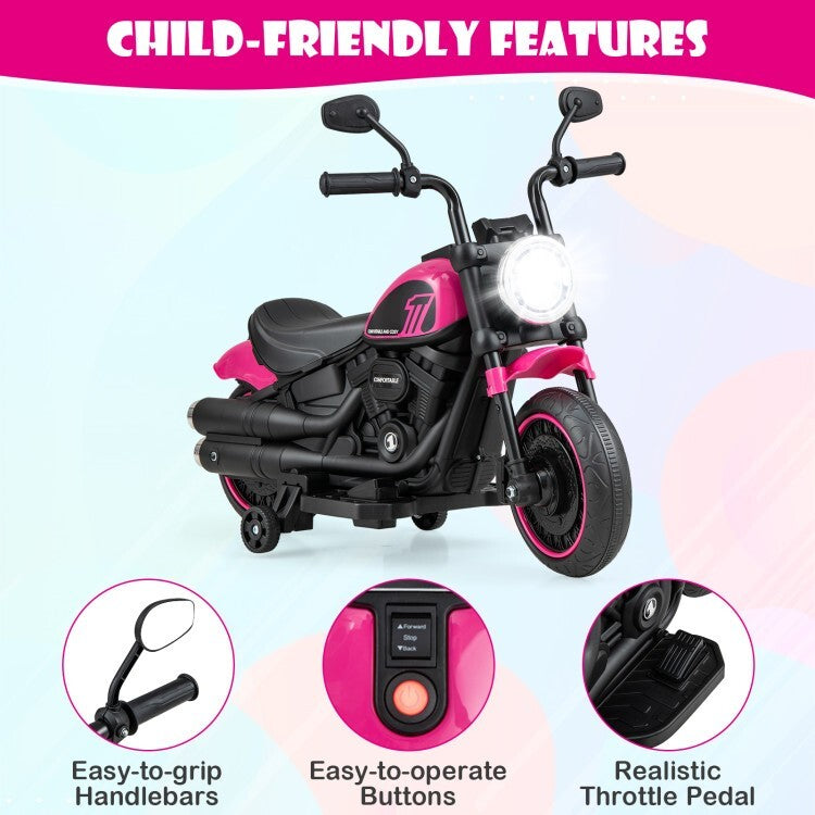 Kids Electric Ride-On Motorcycle with LED Headlight and Training Wheels Magic Cars 8