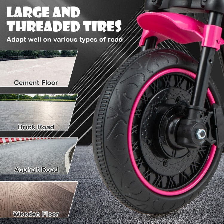 Kids Electric Ride-On Motorcycle with LED Headlight and Training Wheels Magic Cars 9