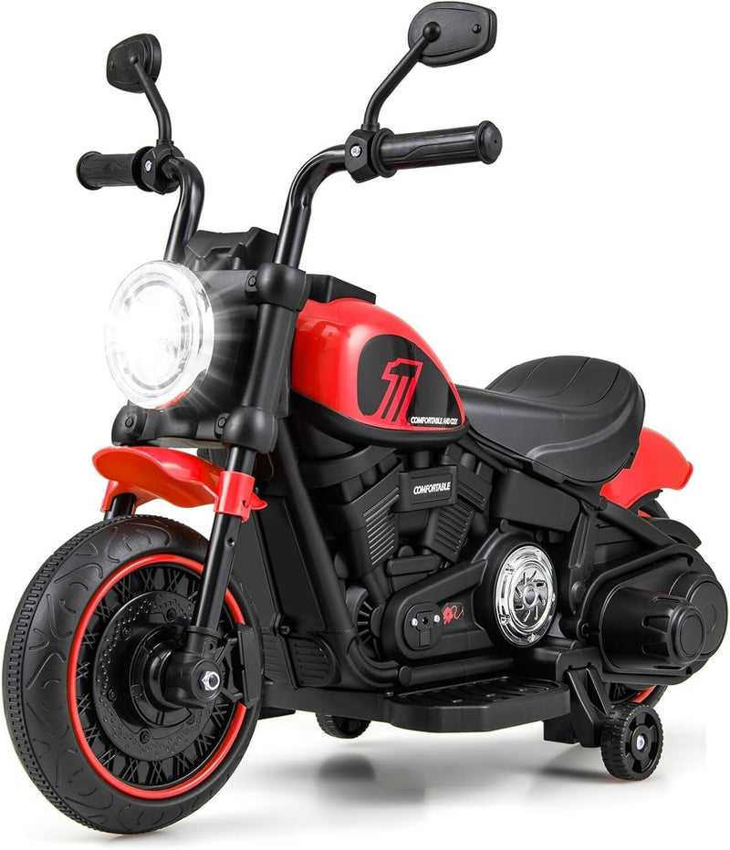 Electric Ride-On Motorcycle for Kids with Training Wheels and LED Headlights, Red, Ages 2+ Magic Cars 0