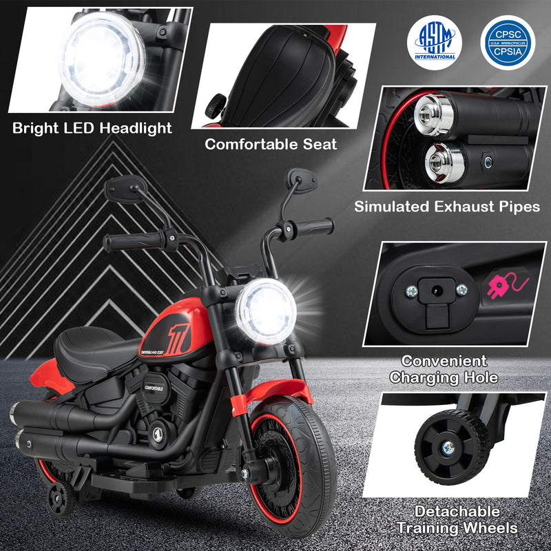 Kids Electric Ride-On Motorcycle with Removable Training Wheels and LED Headlight Magic Cars 7