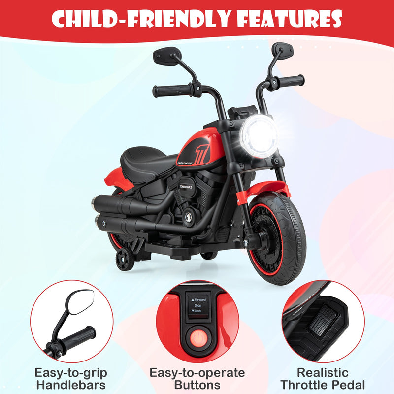 Kids Electric Ride-On Motorcycle with Removable Training Wheels and LED Headlight Magic Cars 8