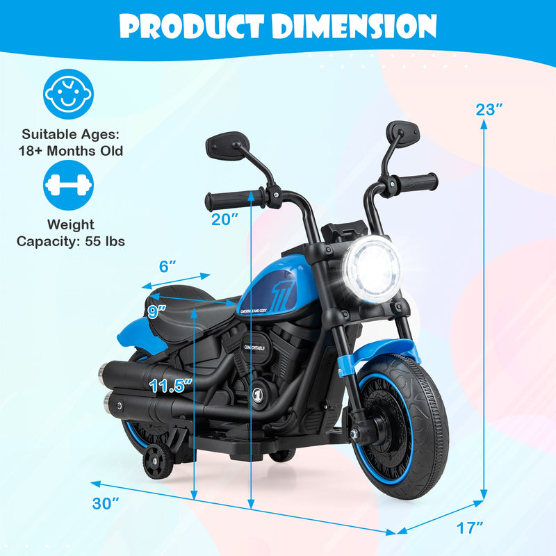Kids Electric Ride-On Motorcycle with Removable Training Wheels and LED Headlight Magic Cars 1