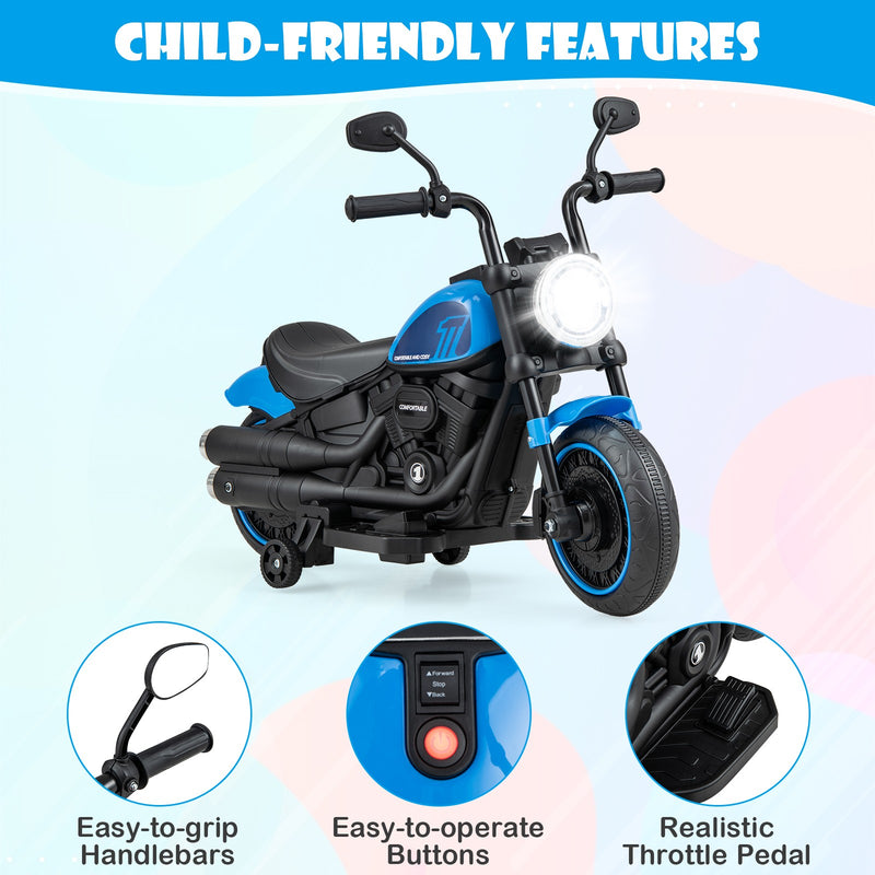 Kids Electric Ride-On Motorcycle with Removable Training Wheels and LED Headlight Magic Cars 4