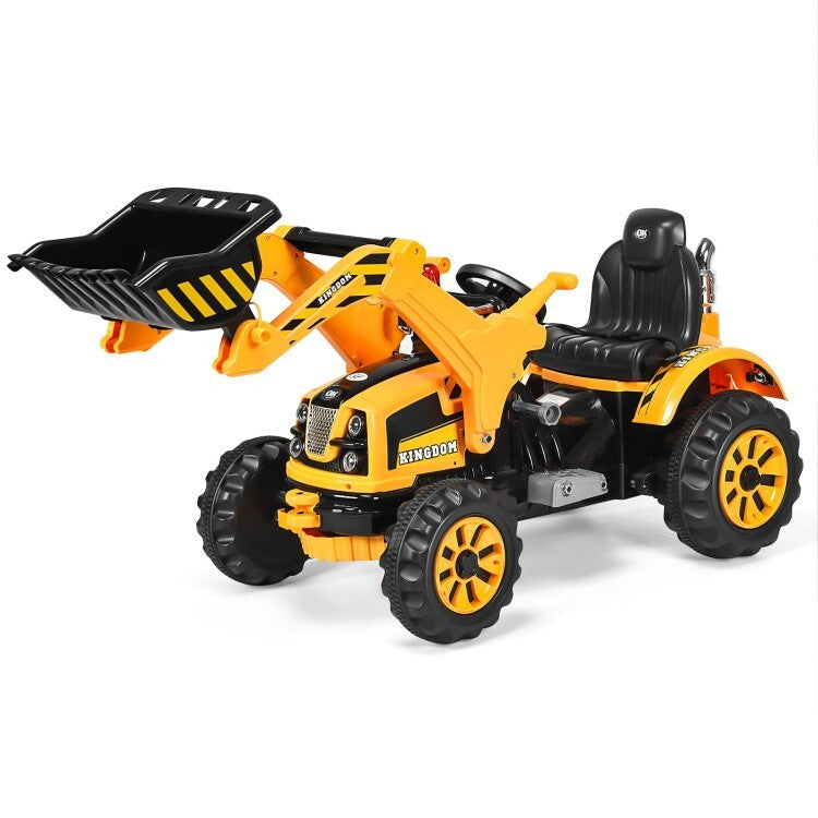 12V Battery-Powered Kids Ride-On Yellow Excavator Truck with Front Loader Digger Magic Cars 1