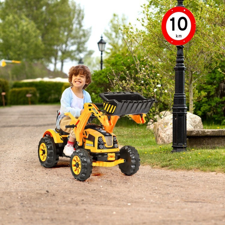 12V Battery-Powered Kids Ride-On Yellow Excavator Truck with Front Loader Digger Magic Cars 3