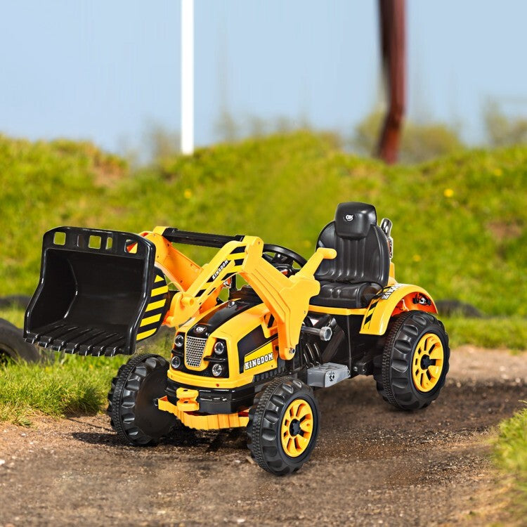 12V Battery-Powered Kids Ride-On Yellow Excavator Truck with Front Loader Digger Magic Cars 6