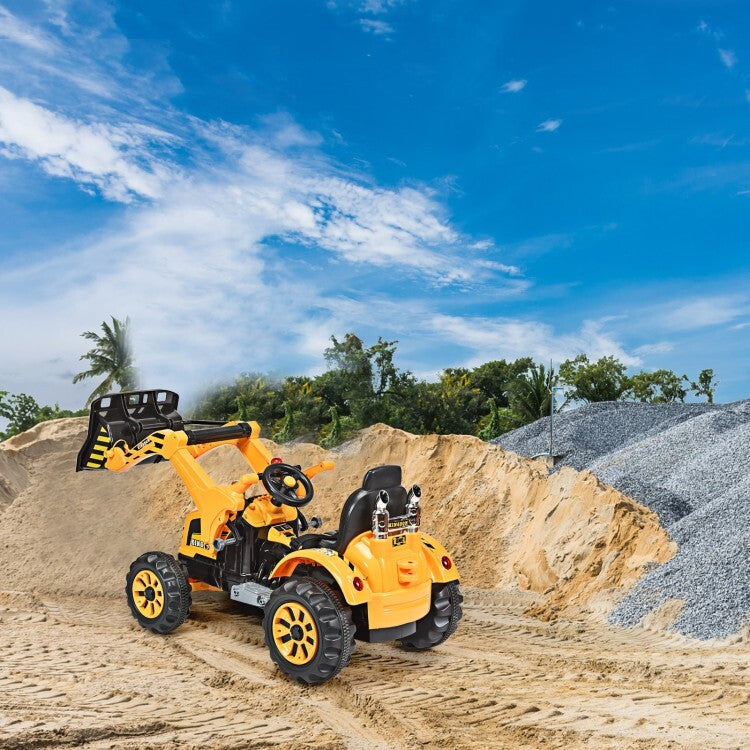 12V Battery-Powered Kids Ride-On Yellow Excavator Truck with Front Loader Digger Magic Cars 9