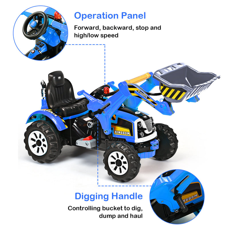 12V Battery-Powered Kids Ride-On Excavator Truck with Front Loader Digger Magic Cars 4