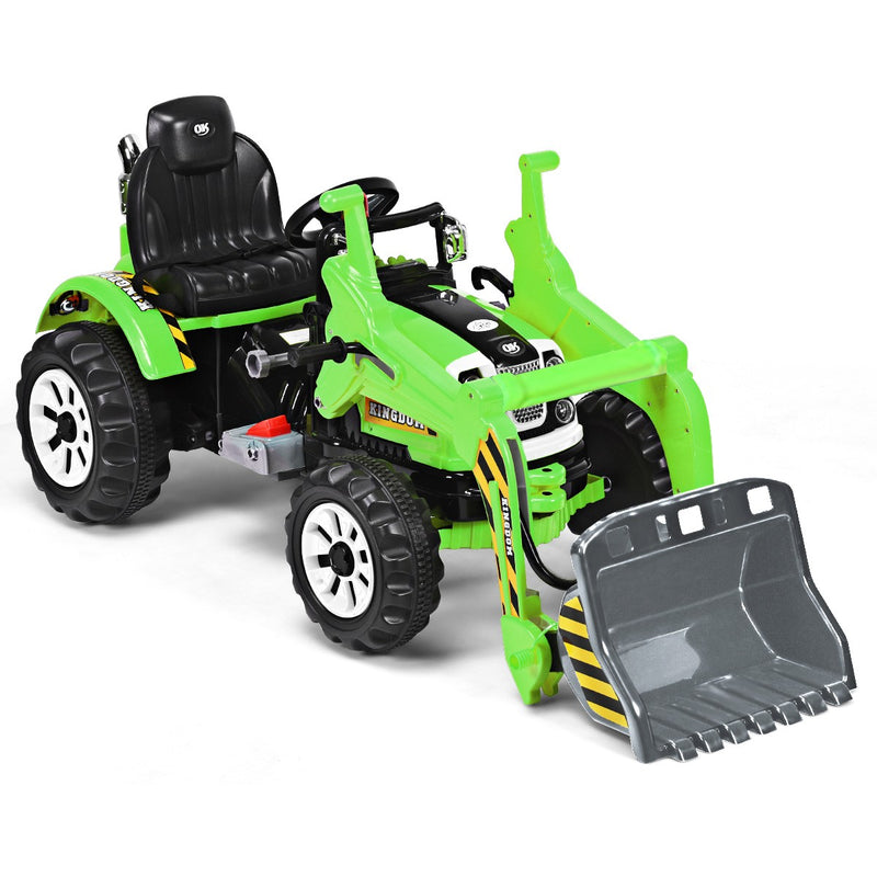 12V Battery-Powered Kids Ride-On Green Excavator Truck with Front Loader Digger Magic Cars 8