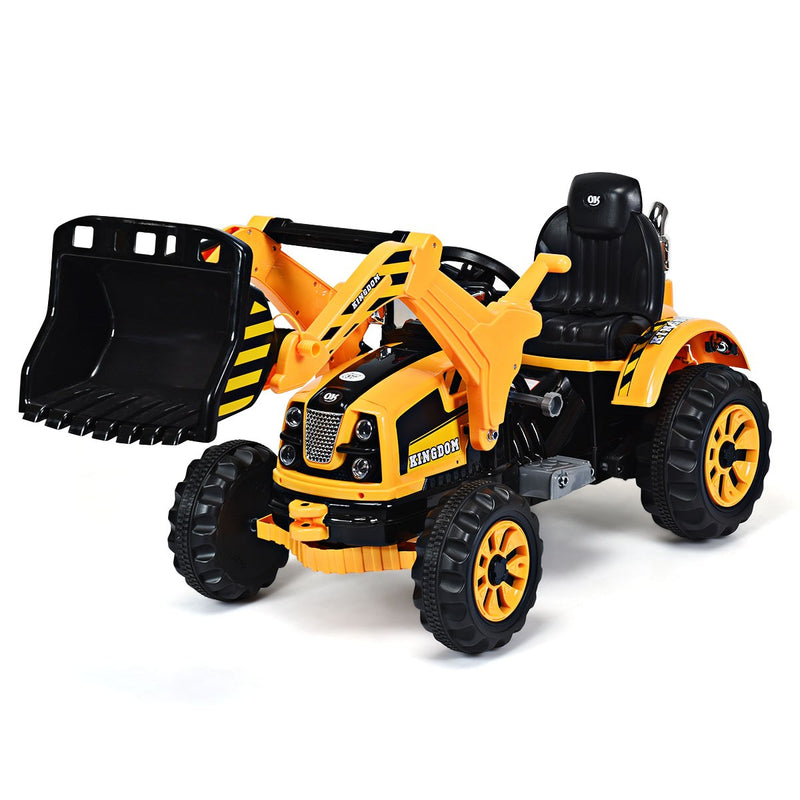 12V Battery-Powered Kids Ride-On Yellow Excavator Truck with Front Loader Digger Magic Cars 0