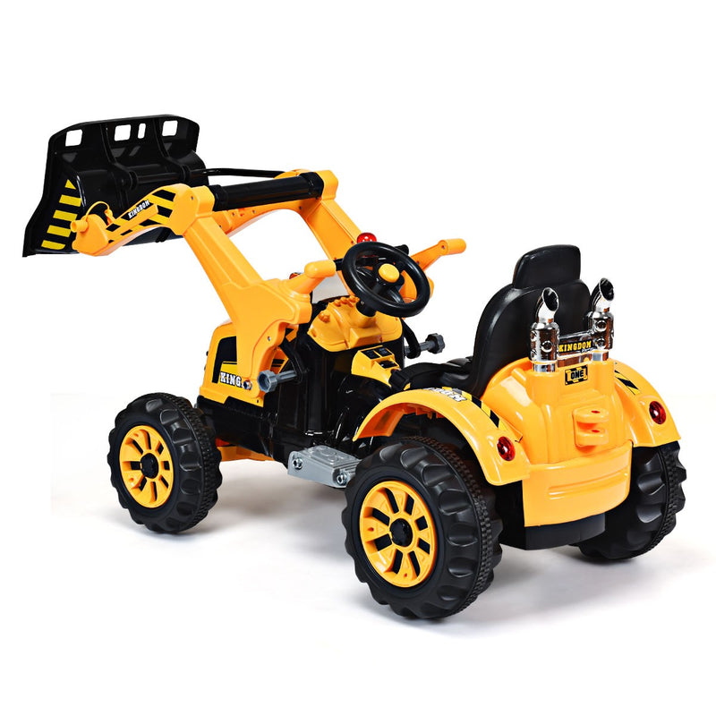 12V Battery-Powered Kids Ride-On Yellow Excavator Truck with Front Loader Digger Magic Cars 10