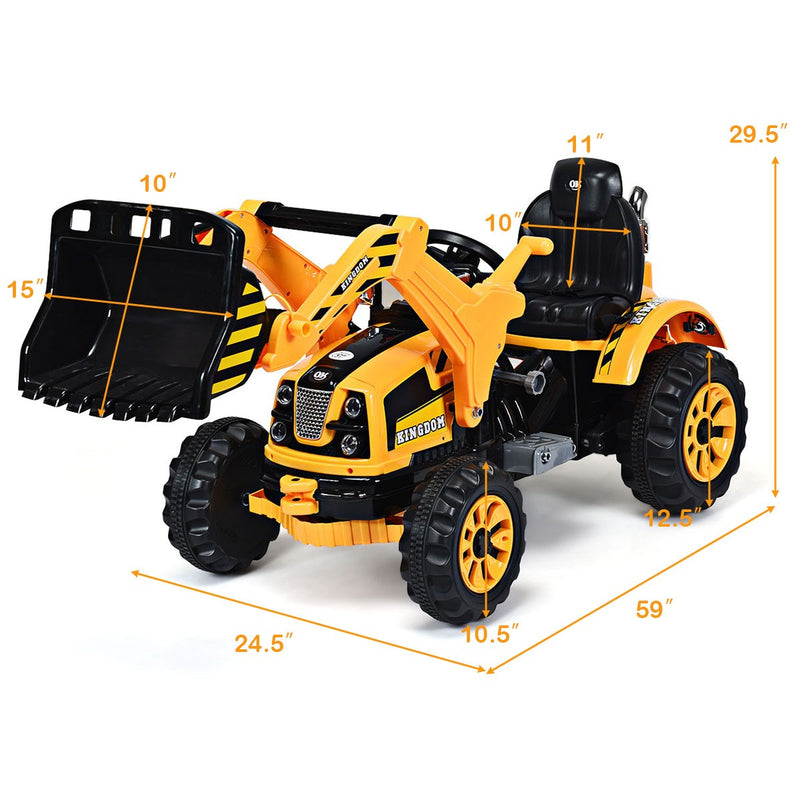 12V Battery-Powered Kids Ride-On Yellow Excavator Truck with Front Loader Digger Magic Cars 1