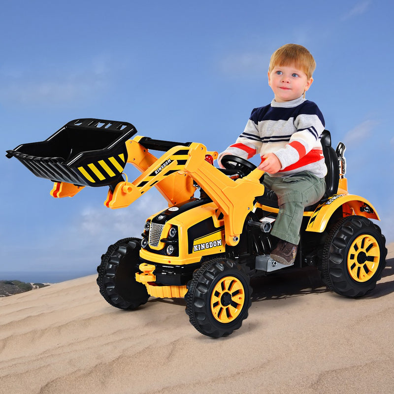 12V Battery-Powered Kids Ride-On Yellow Excavator Truck with Front Loader Digger Magic Cars 2